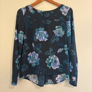 Loft Floral Long Sleeve Top - Navy and Blue